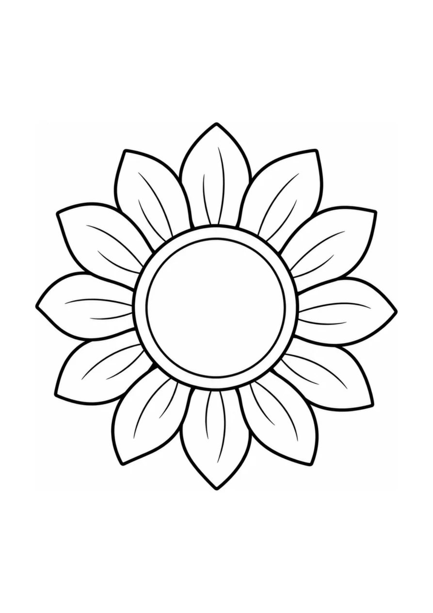 An easy coloring page with one sunflower bloom.