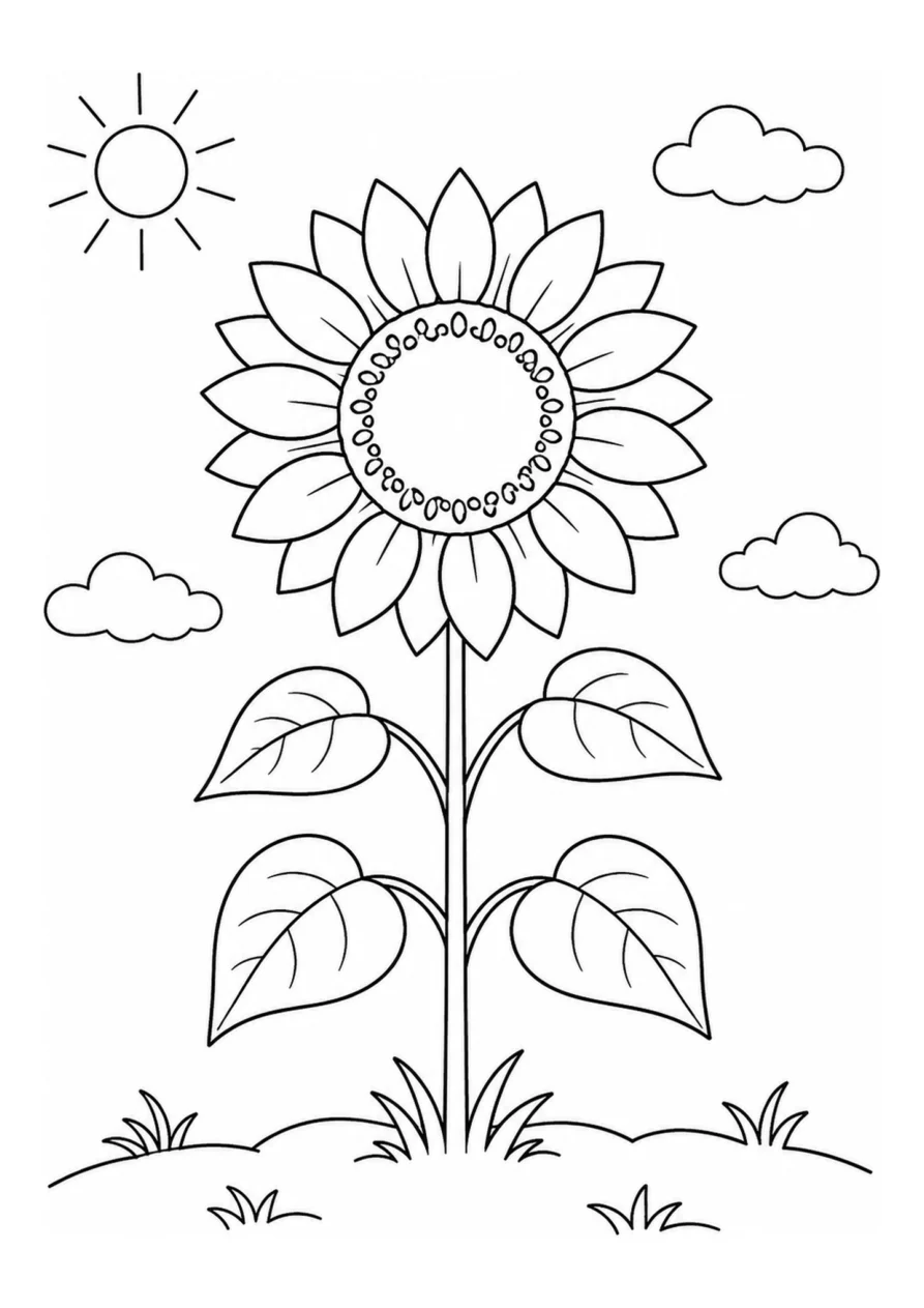 Sonnenblumenpflanze als einfaches Ausmalbild.