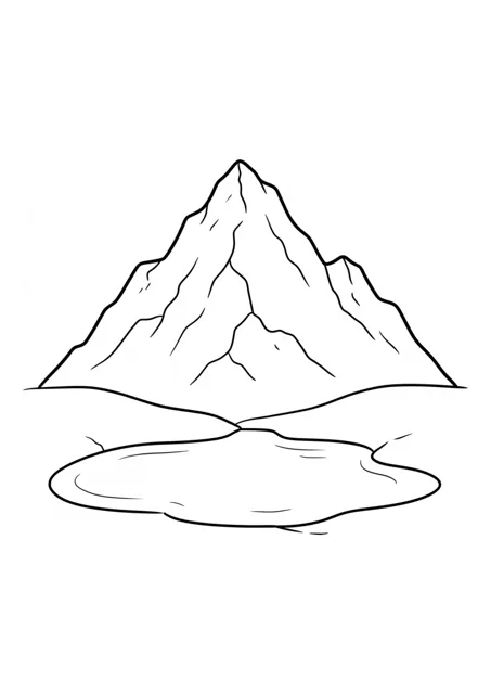 Berggipfel und Alpensee als einfaches Ausmalbild.