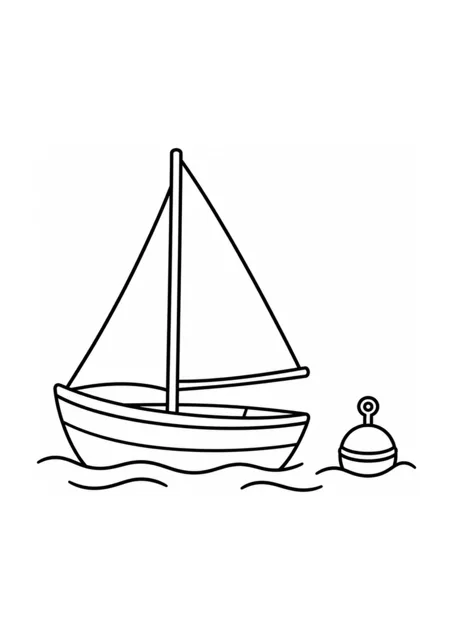 Segelboot und Anlegeboje als einfaches Ausmalbild.