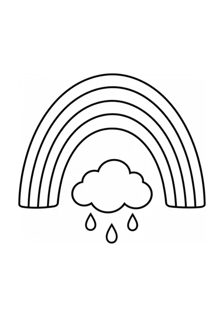 Regenbogen und kleine Regenwolke als einfaches Ausmalbild.