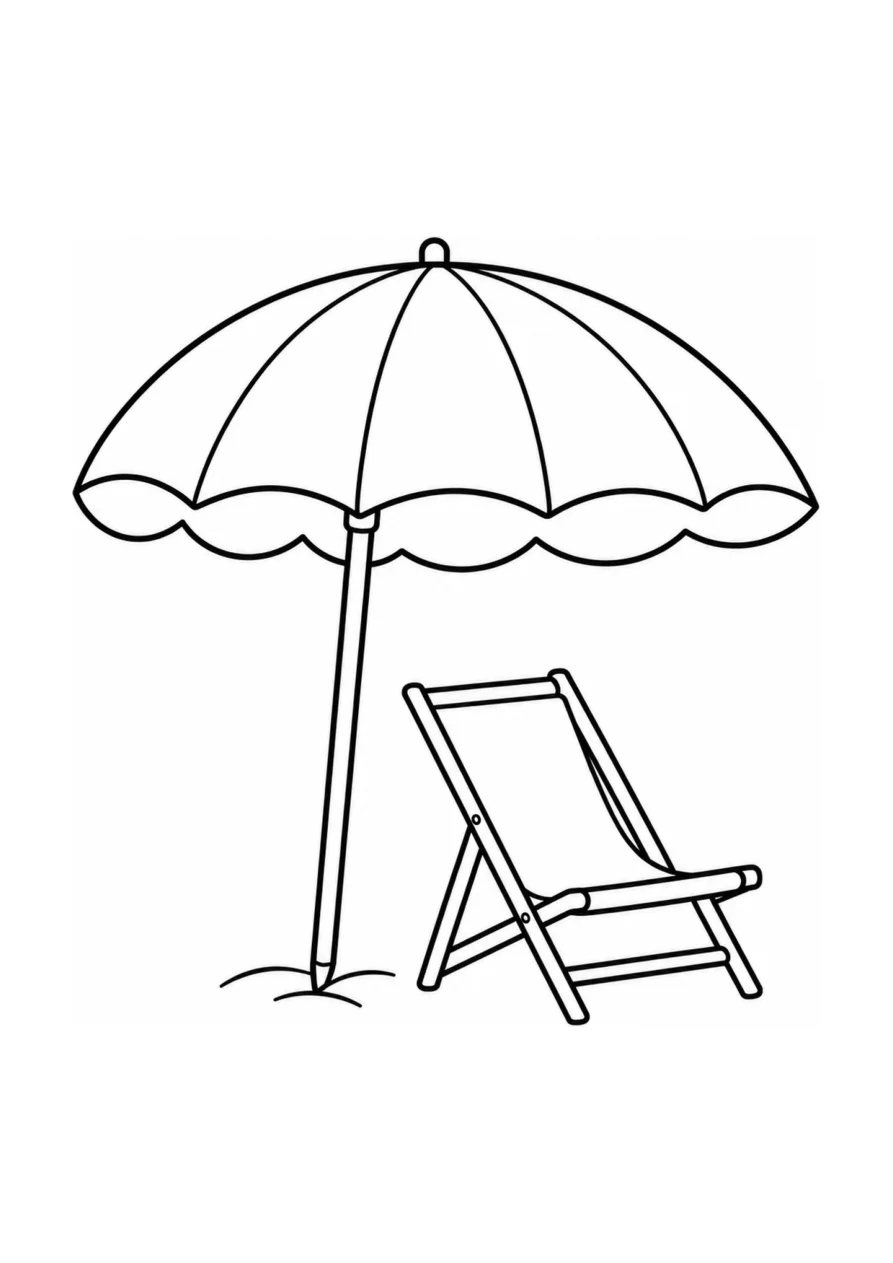 Strandschirm und Strandstuhl als einfaches Ausmalbild.