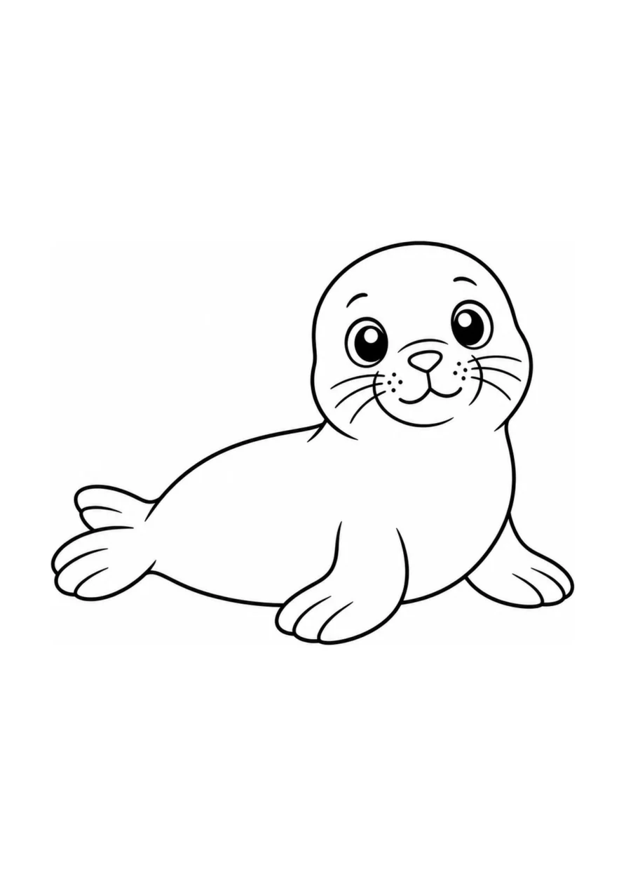 Robbenbaby als einfaches Ausmalbild.