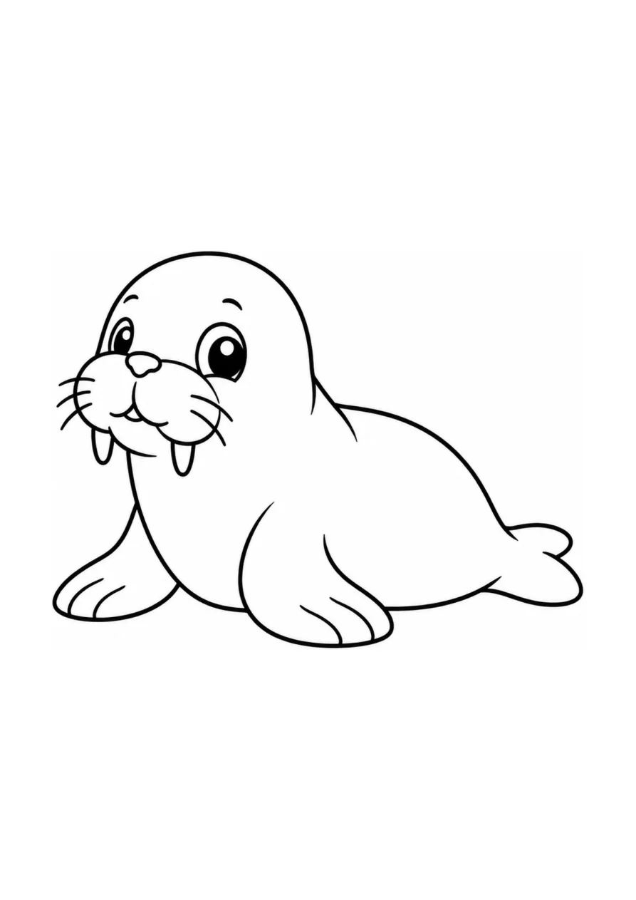 Walrossbaby als einfaches Ausmalbild.