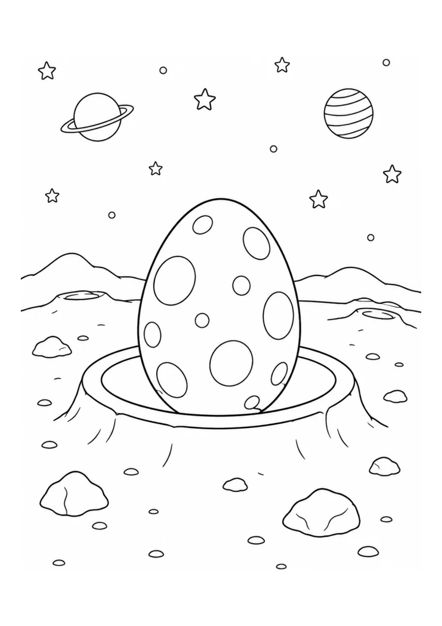 Alien-Ei und Kraternest als einfaches Ausmalbild.