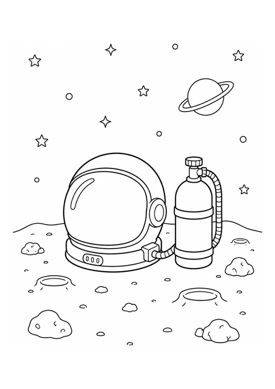 Casco da astronauta e bombola ossigeno come disegno da colorare facile.