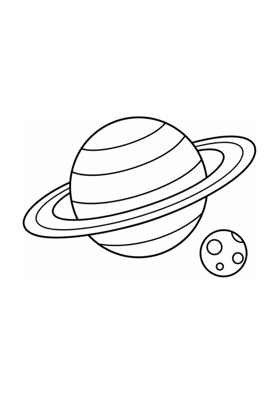 Saturn und kleiner Mond als einfaches Ausmalbild.