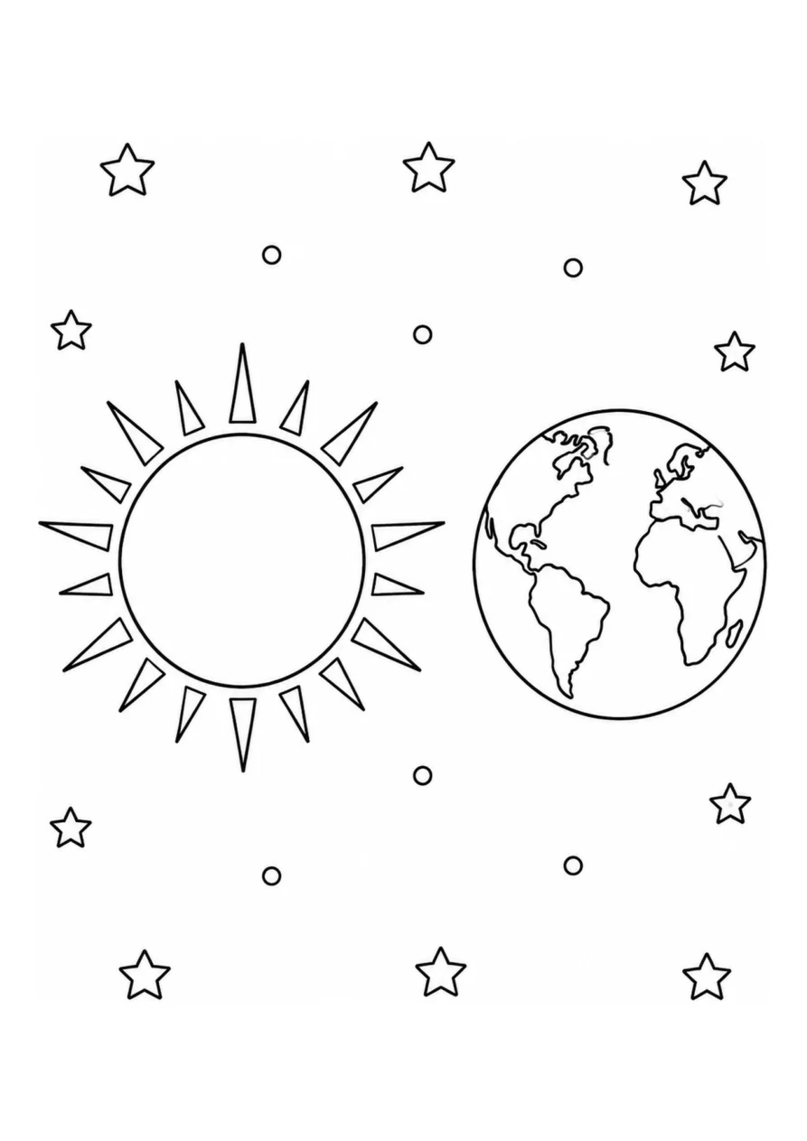 So und Planet Erde als einfaches Ausmalbild.