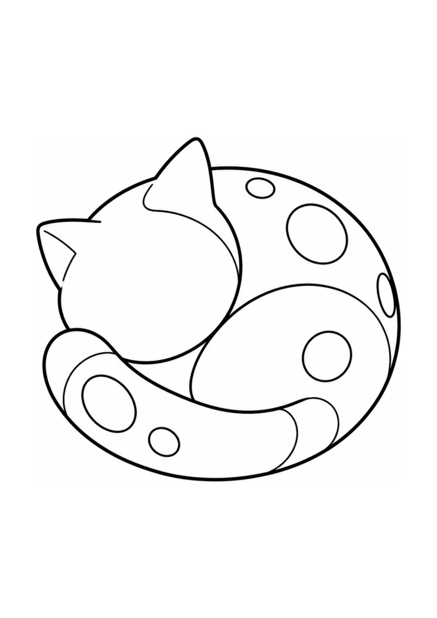 Schlafende Mondkatzenskulptur als einfaches Ausmalbild.