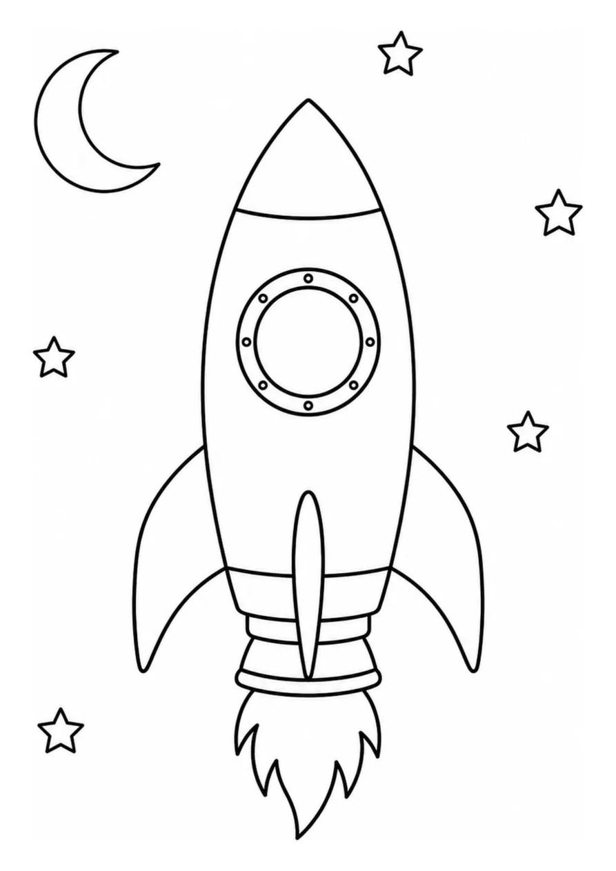 Rakete als einfaches Ausmalbild.