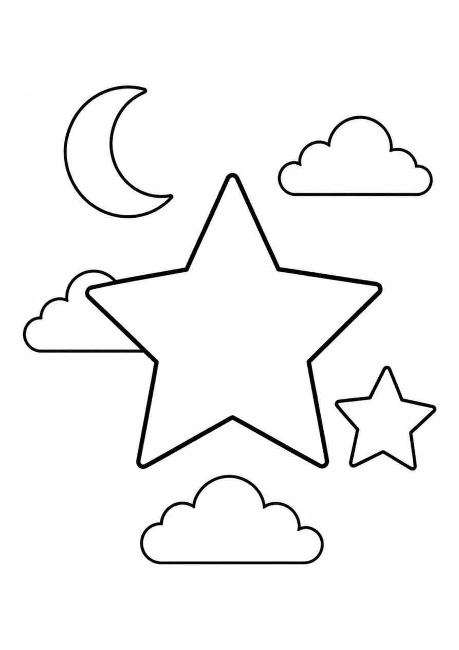An easy coloring page with one large five-point star and one small companion star.