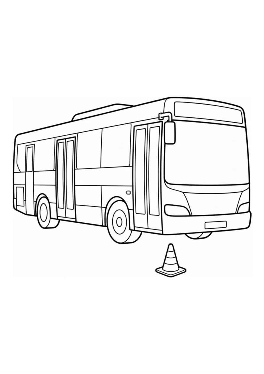 Stadtbus und Verkehrskegel als einfaches Ausmalbild.