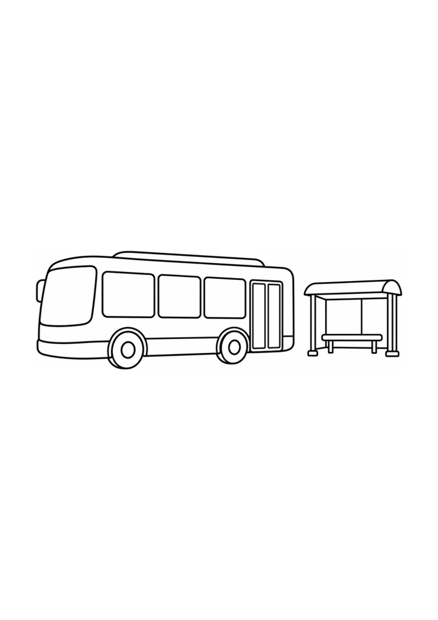 Autobus urbain et abribus, un coloriage facile.