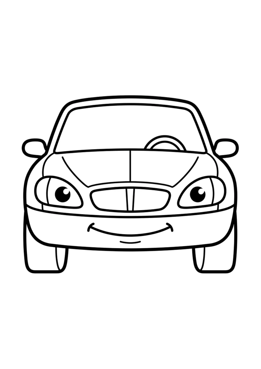 Due automobili disposte simmetricamente ai lati del centro di un disegno da colorare