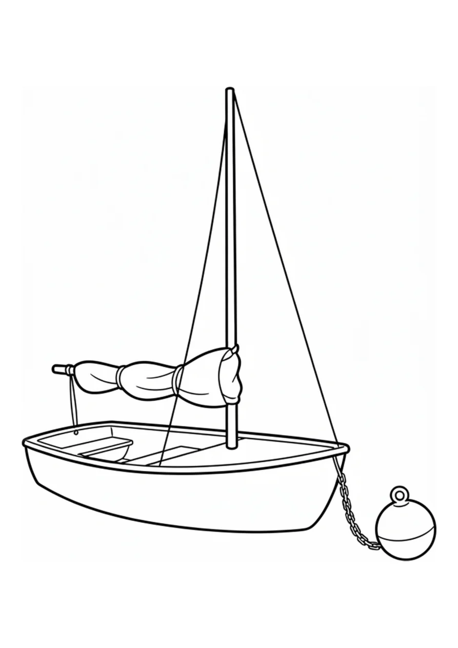 Barca a vela ormeggiata e Boa d'ormeggio come disegno da colorare facile.