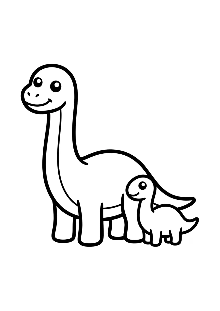 Dois dinossauros bebês fofos, incluindo um bebê Brachiosaurus, juntos em uma cena simples.