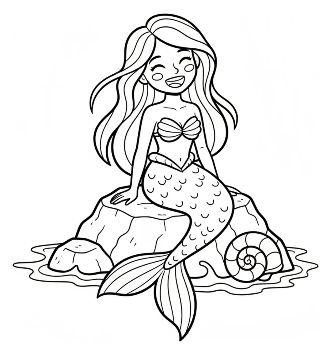 Coloring page Mermaid On Rock