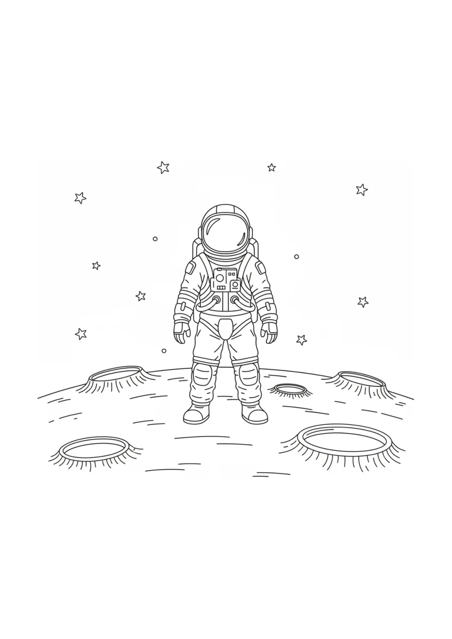 Page de coloriage : Astronaute sur la Lune