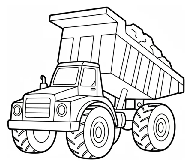 Kleurplaatillustratie van Kiepwagen op de bouwplaats.